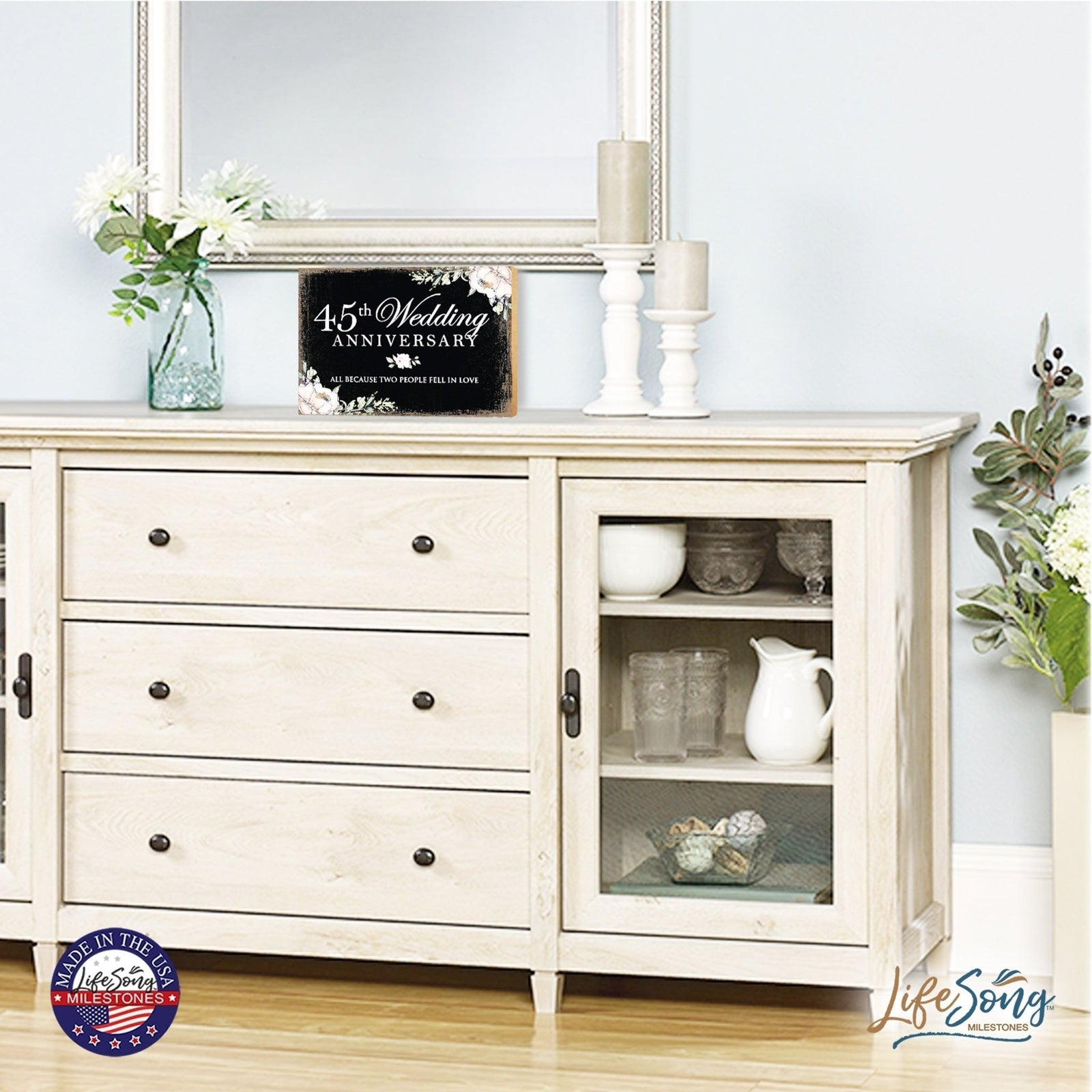 45th Wedding Anniversary Unique Shelf Decor and Tabletop Signs Gift for Couples - Fell In Love - LifeSong Milestones