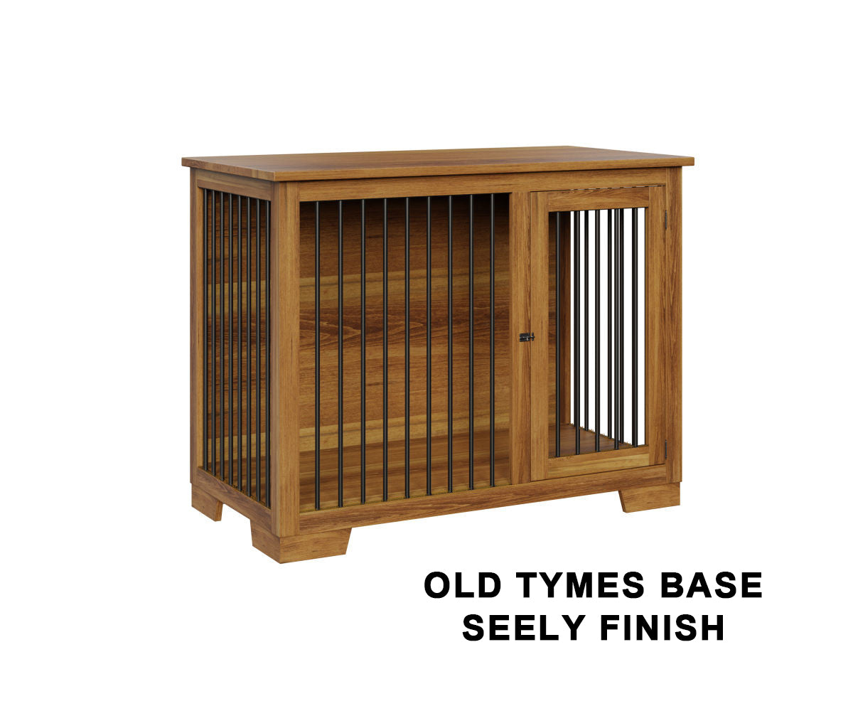 Premium wooden dog crate furniture in Seely finish with barn door design - large kennel for dogs