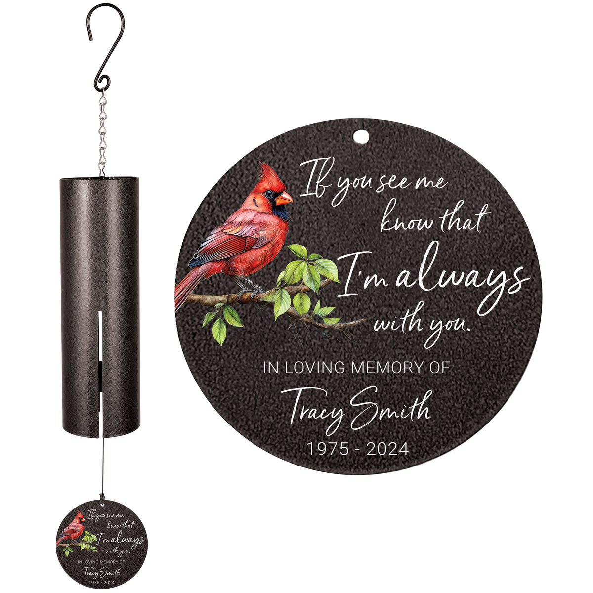 Personalized Cardinal Memorial Wind Chime - If You See Me Know That I'm Always With You, 36"