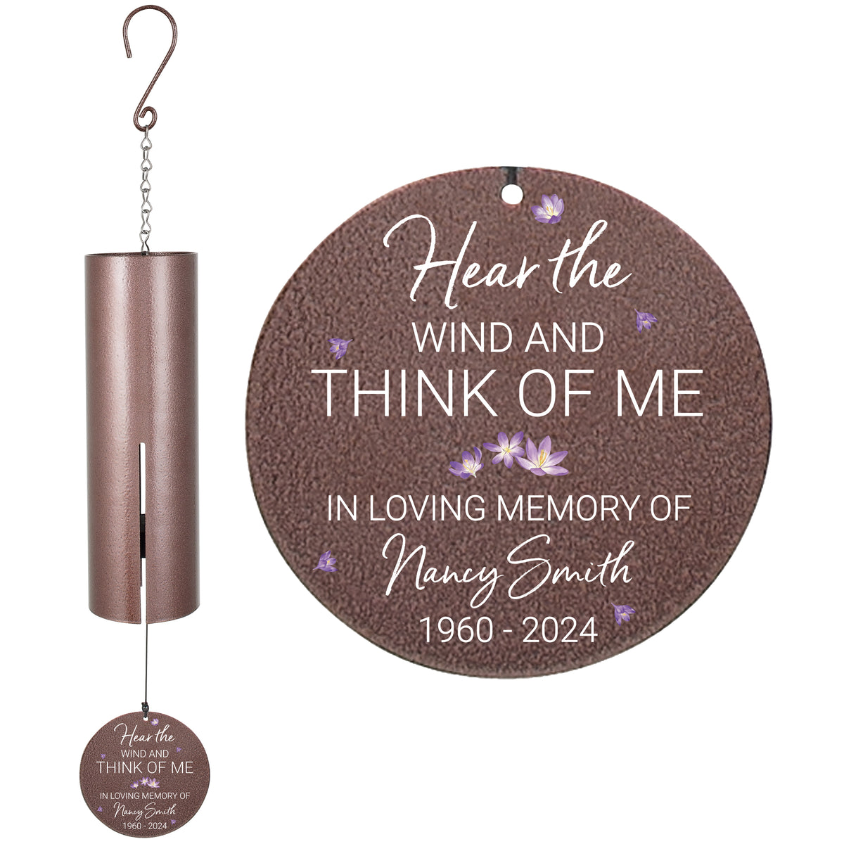 Personalized Memorial Wind Chime - Hear the Wind and Think of Me, 36"