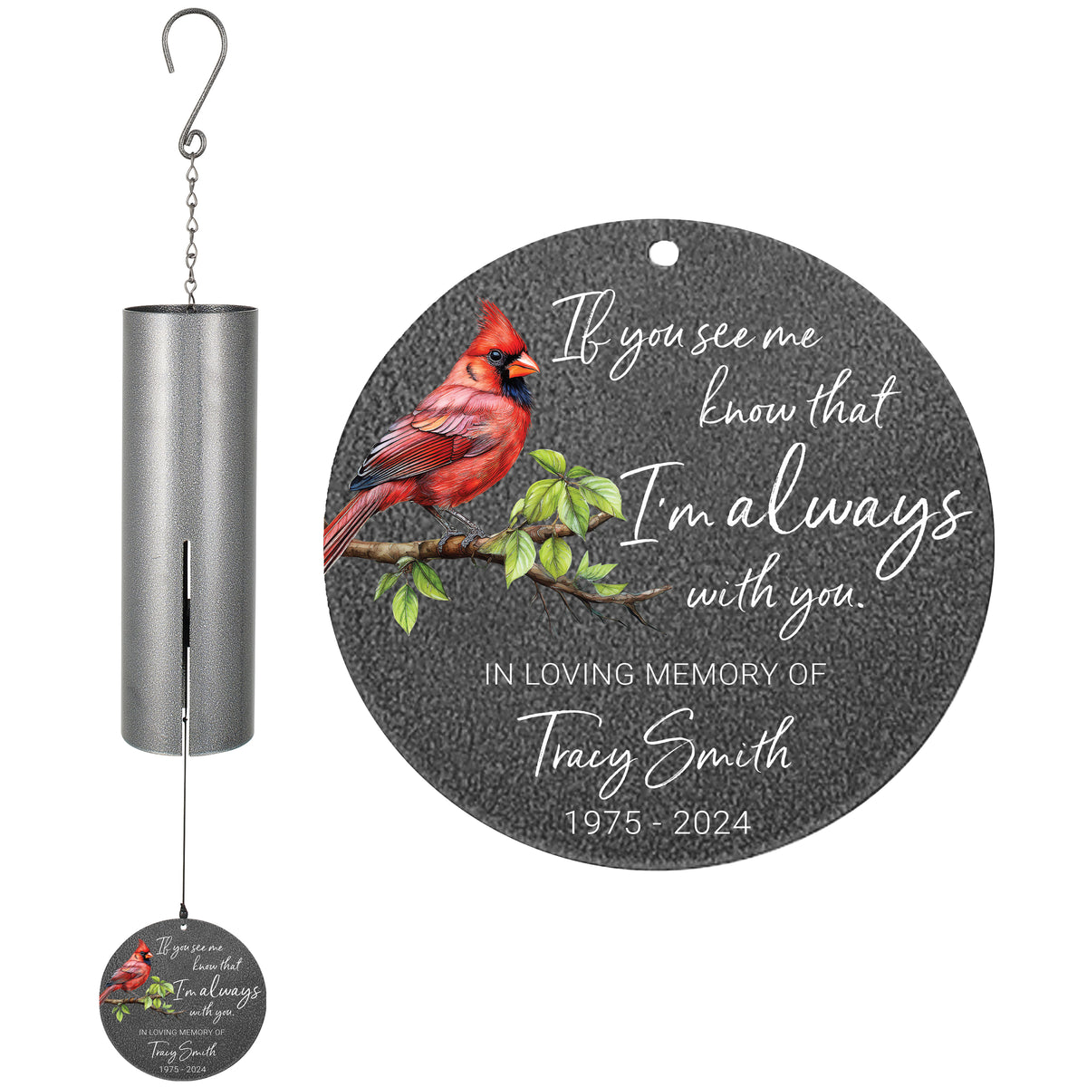 Personalized Cardinal Memorial Wind Chime - If You See Me Know That I'm Always With You, 36"
