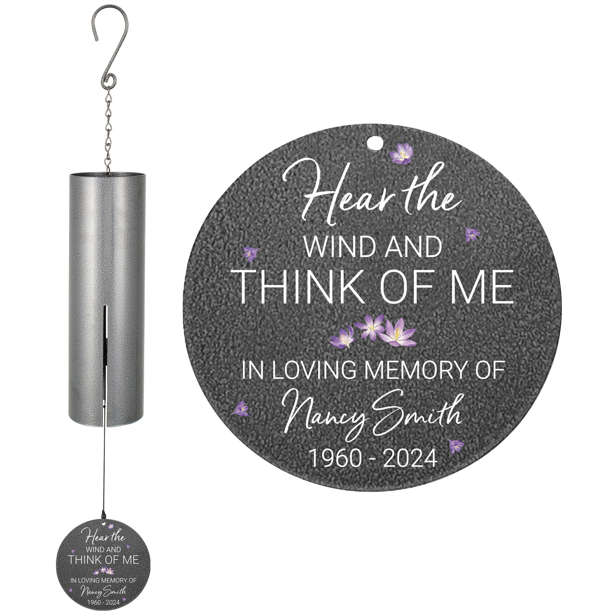 Personalized Memorial Wind Chime - Hear the Wind and Think of Me, 36"