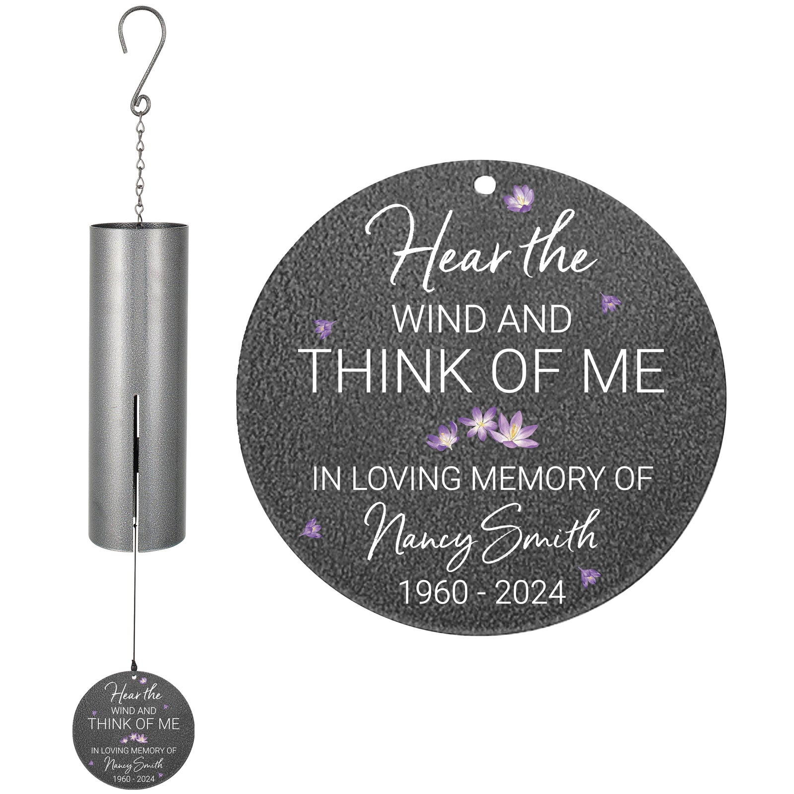 Personalized Memorial Wind Chime - Hear the Wind and Think of Me, 36"