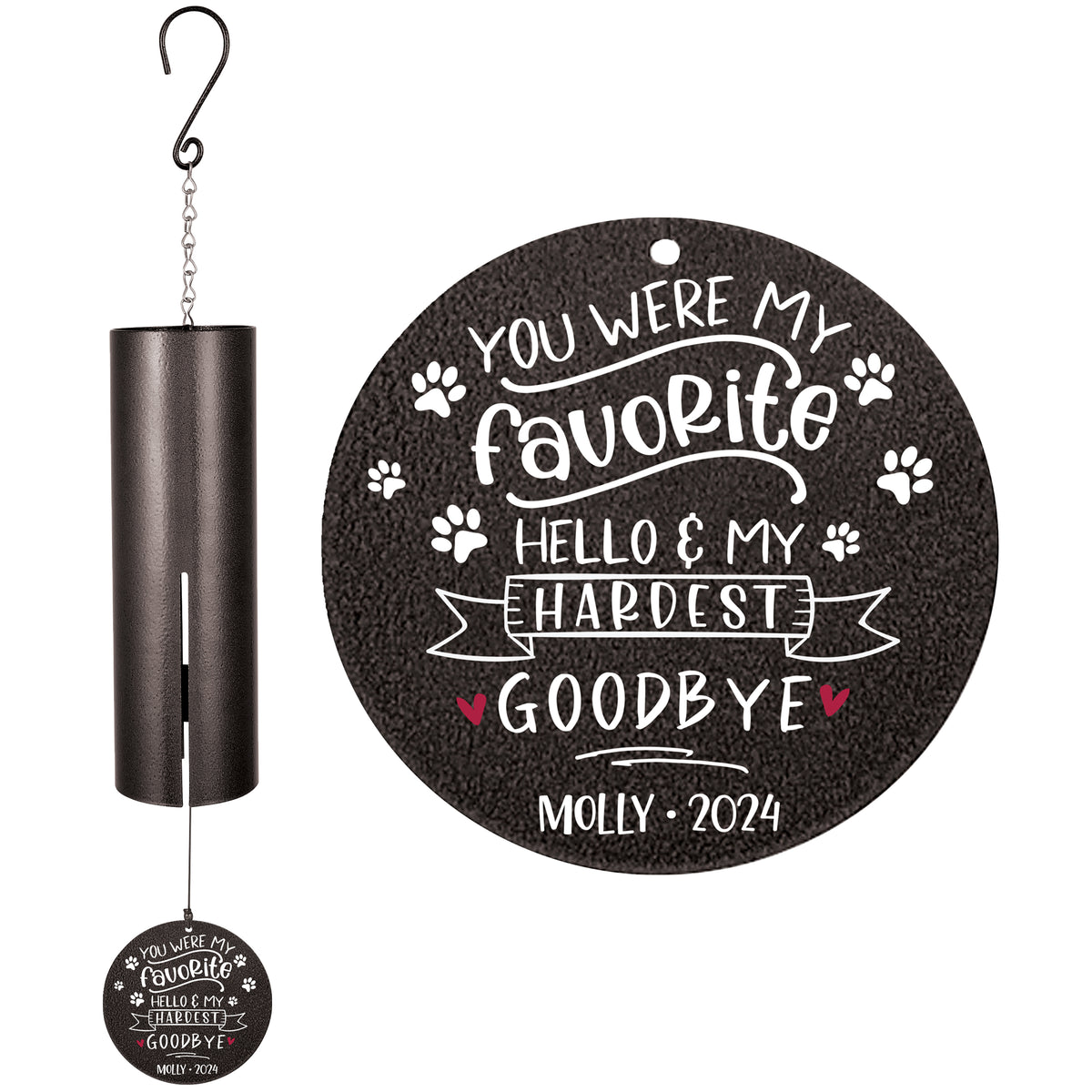 Personalized Pet Memorial Wind Chime - You Were My Favorite Hello &amp; My Hardest Goodbye, 36"