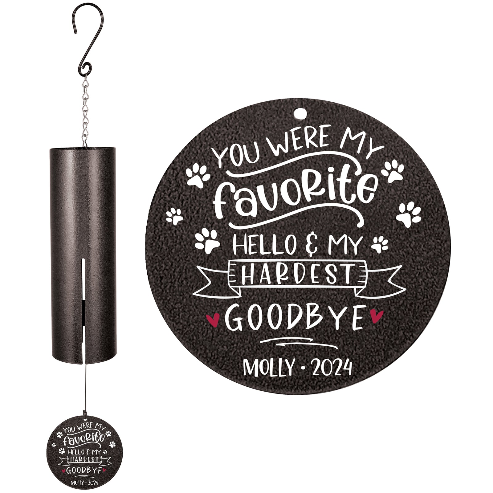 Personalized Pet Memorial Wind Chime - You Were My Favorite Hello & My Hardest Goodbye, 36"