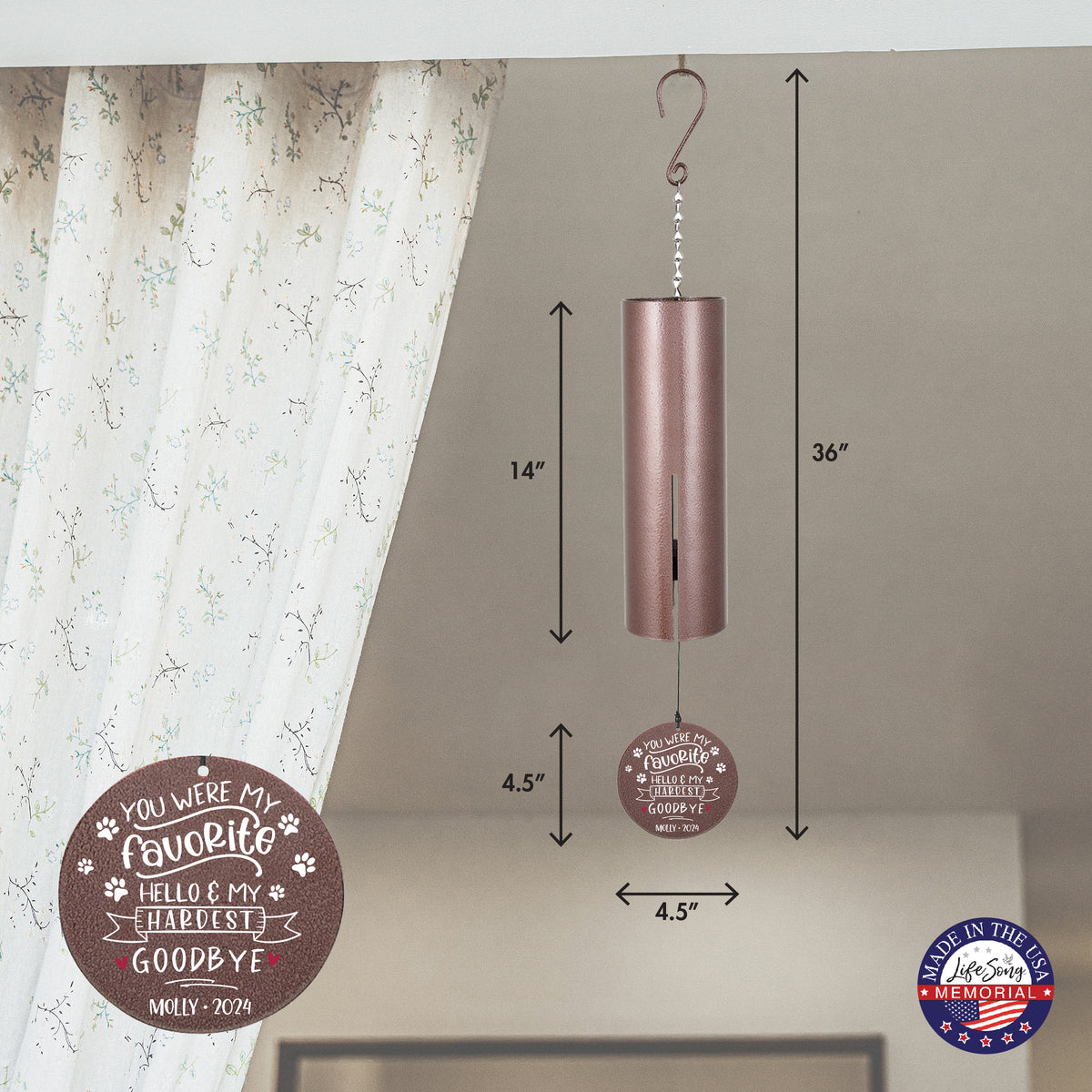 Personalized Pet Memorial Wind Chime - You Were My Favorite Hello & My Hardest Goodbye, 36"
