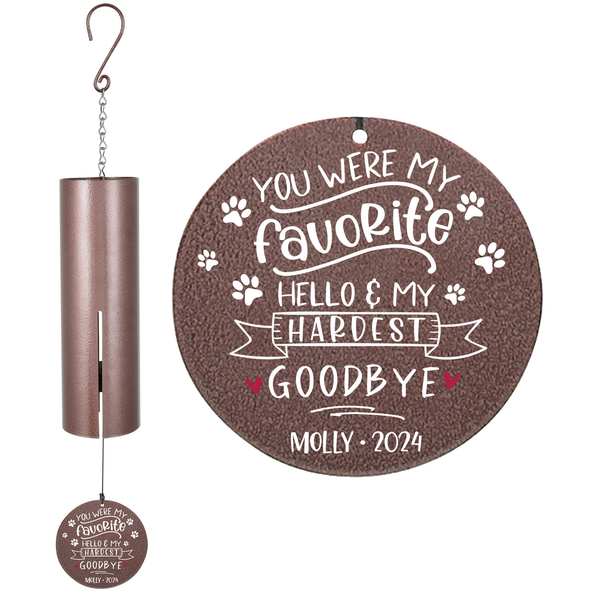 Personalized Pet Memorial Wind Chime - You Were My Favorite Hello & My Hardest Goodbye, 36"