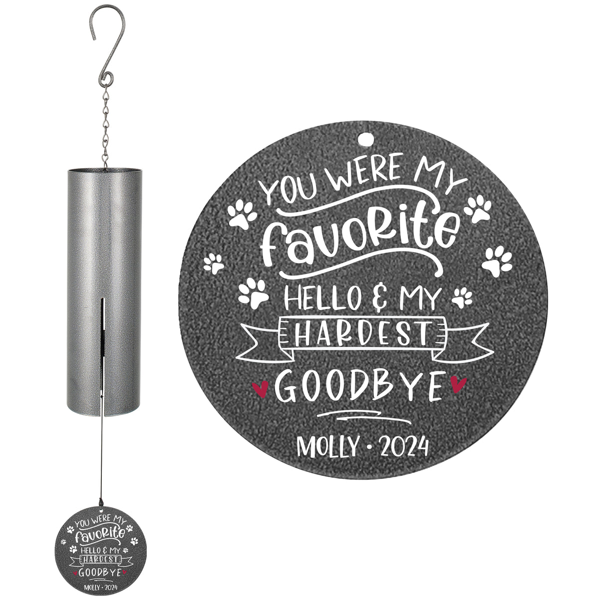Personalized Pet Memorial Wind Chime - You Were My Favorite Hello & My Hardest Goodbye, 36"