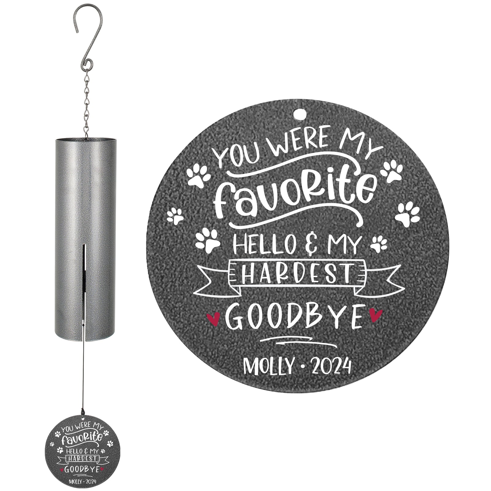 Personalized Pet Memorial Wind Chime - You Were My Favorite Hello & My Hardest Goodbye, 36"