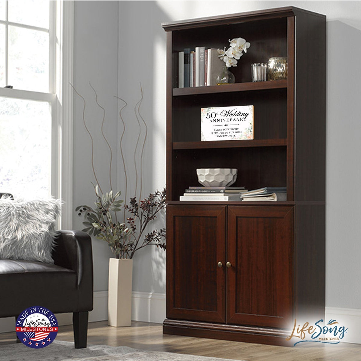 50th Wedding Anniversary Unique Shelf Decor and Tabletop Signs Gifts for Couples - Every Love Story - LifeSong Milestones