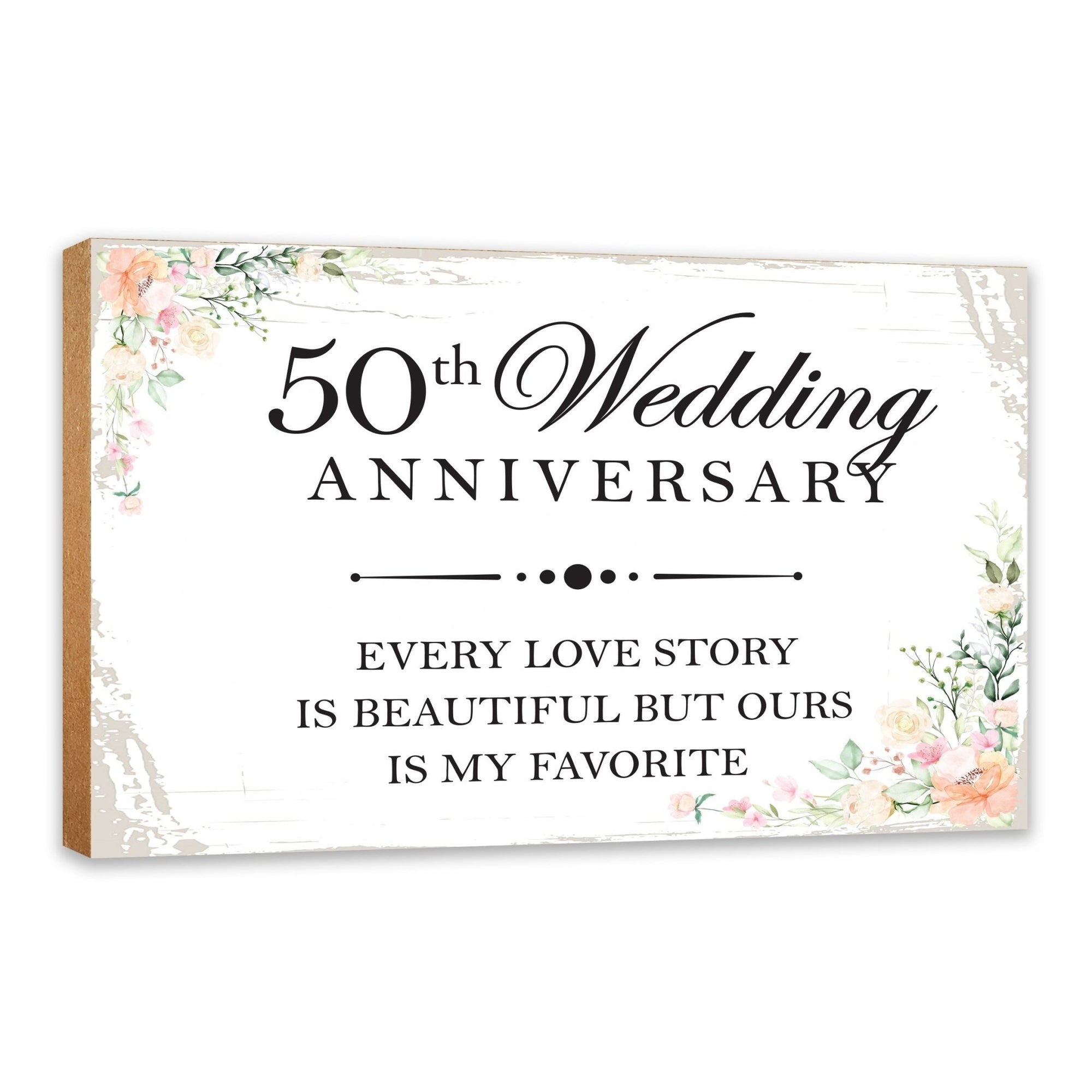 50th Wedding Anniversary Unique Shelf Decor and Tabletop Signs Gifts for Couples - Every Love Story - LifeSong Milestones