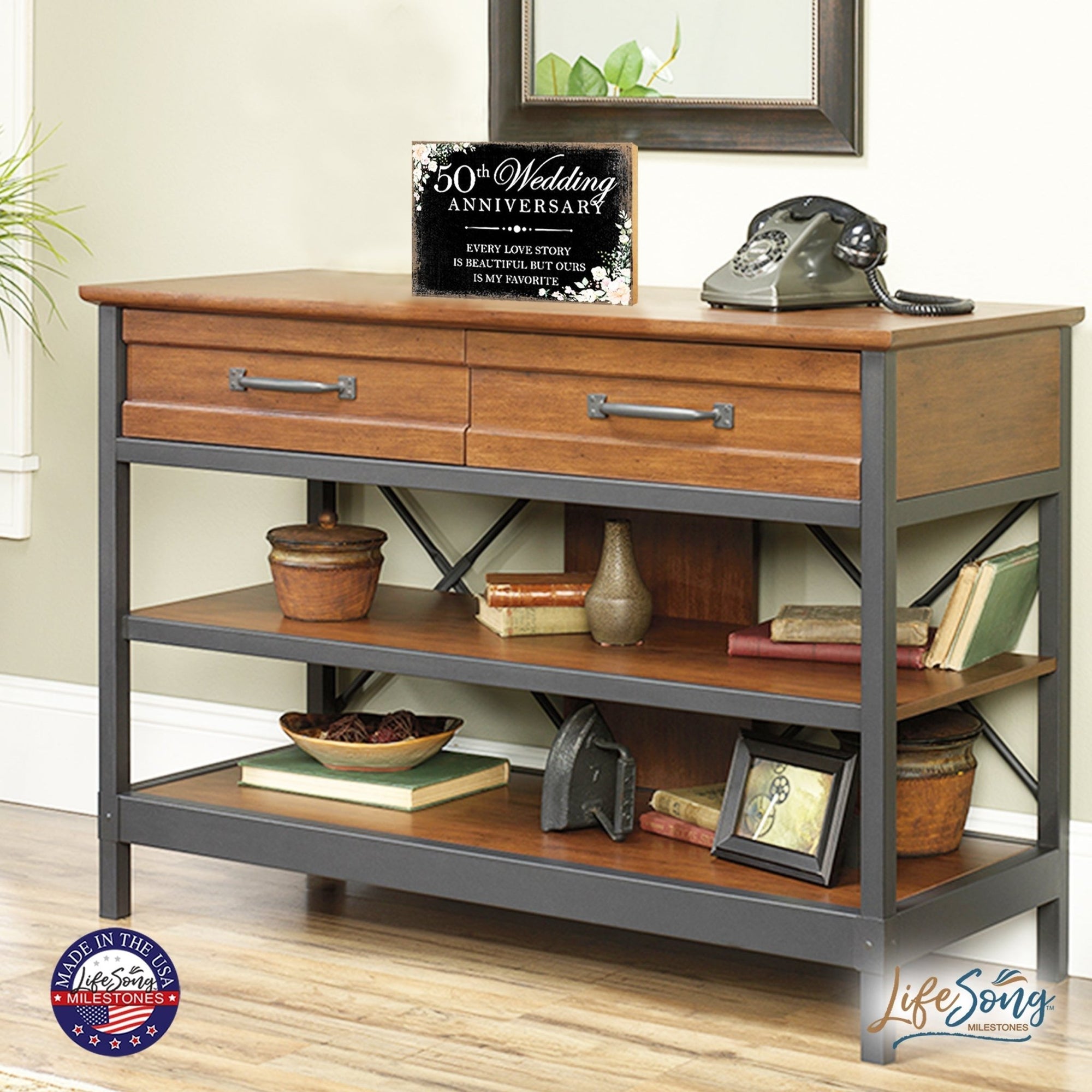 50th Wedding Anniversary Unique Shelf Decor and Tabletop Signs Gifts for Couples - Every Love Story - LifeSong Milestones