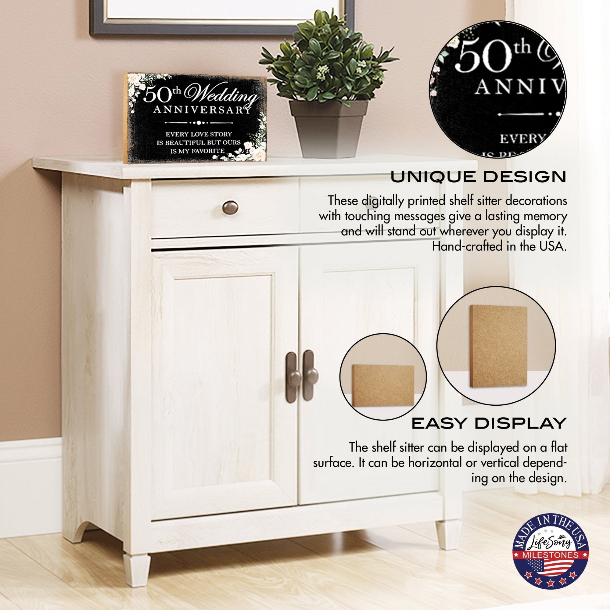 50th Wedding Anniversary Unique Shelf Decor and Tabletop Signs Gifts for Couples - Every Love Story - LifeSong Milestones