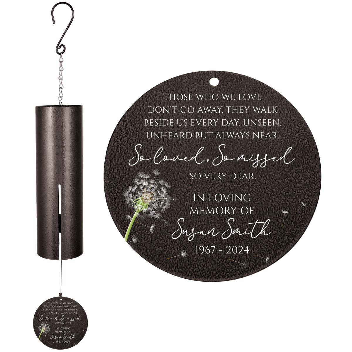 Personalized Memorial Wind Chime - Those We Love Don't Go Away, So Loved So Missed, 36"