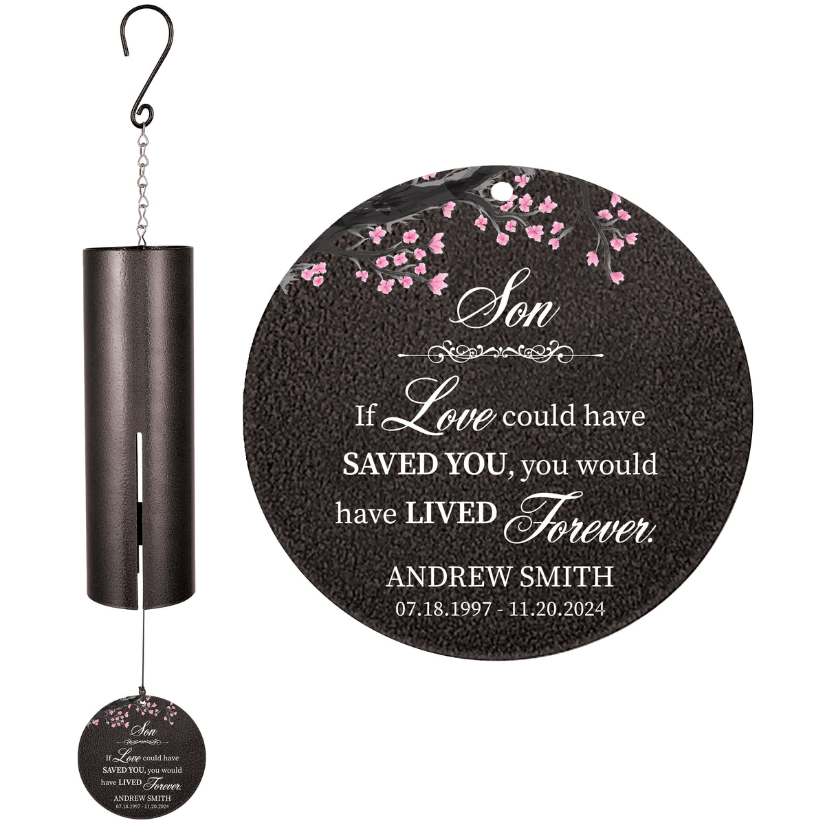 Personalized Son Memorial Wind Chime - If Love Could Have Saved You, You Would Have Lived Forever, 36"