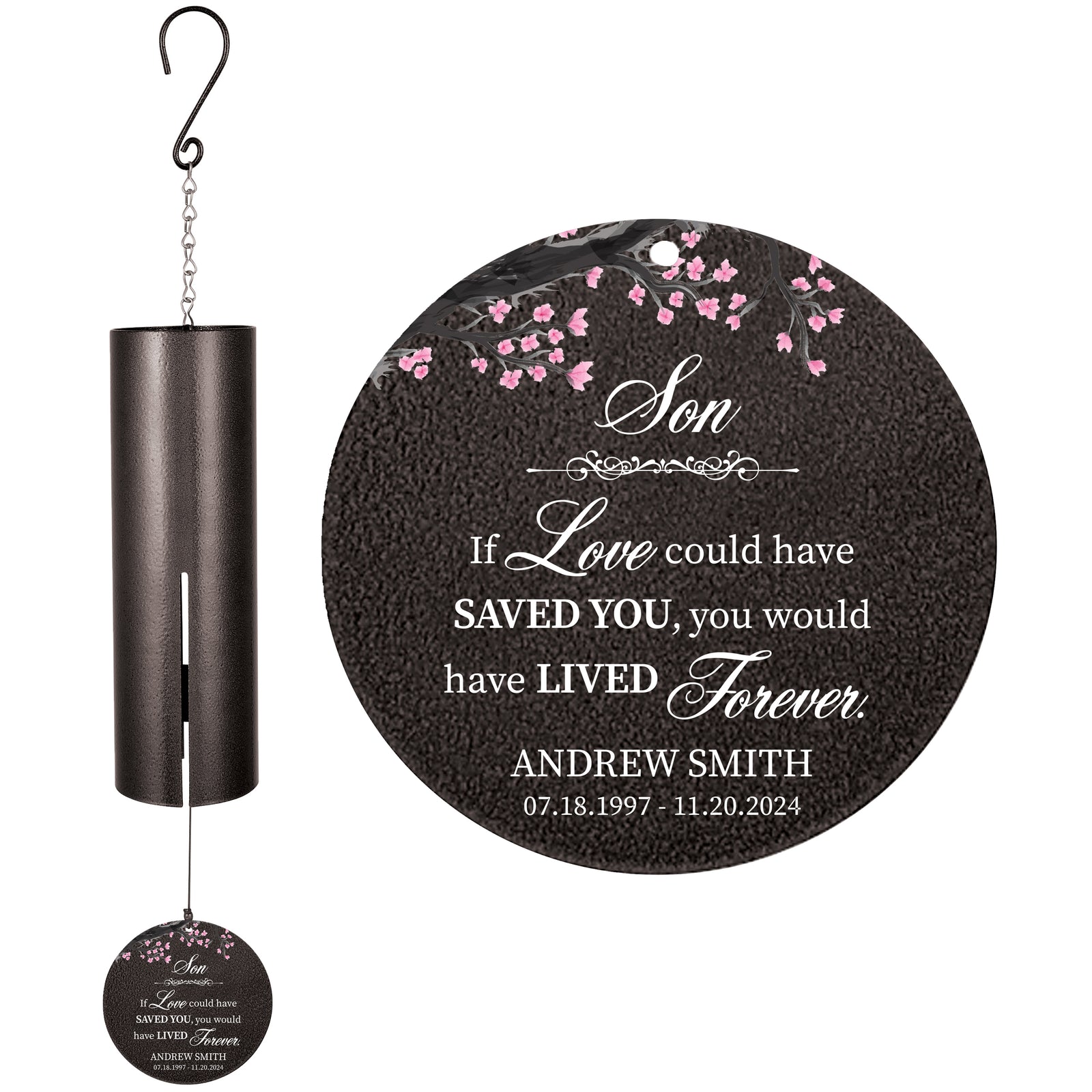 Personalized Son Memorial Wind Chime - If Love Could Have Saved You, You Would Have Lived Forever, 36"