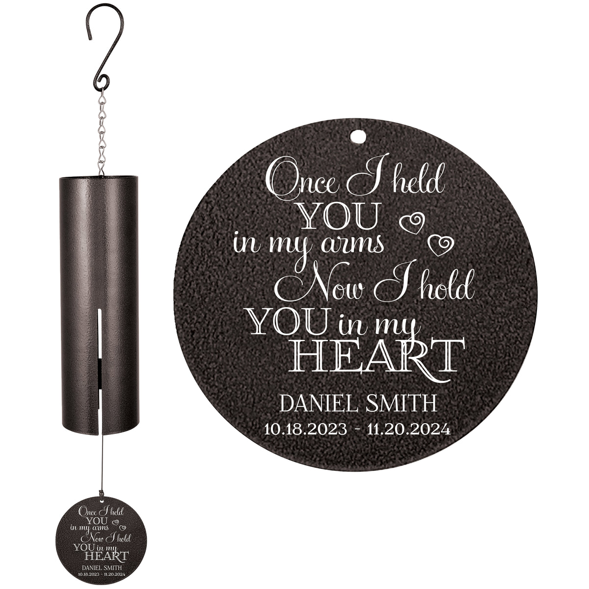 Personalized Memorial Wind Chime - Once I Held You in My Arms, Now I Hold You in My Heart, 36"
