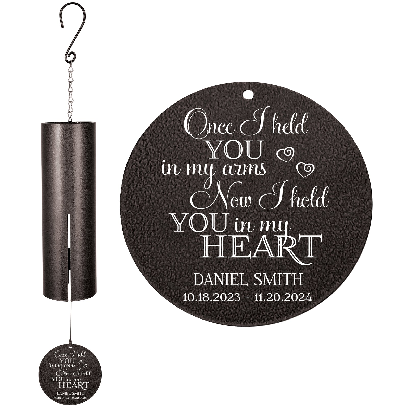 Personalized Memorial Wind Chime - Once I Held You in My Arms, Now I Hold You in My Heart, 36"