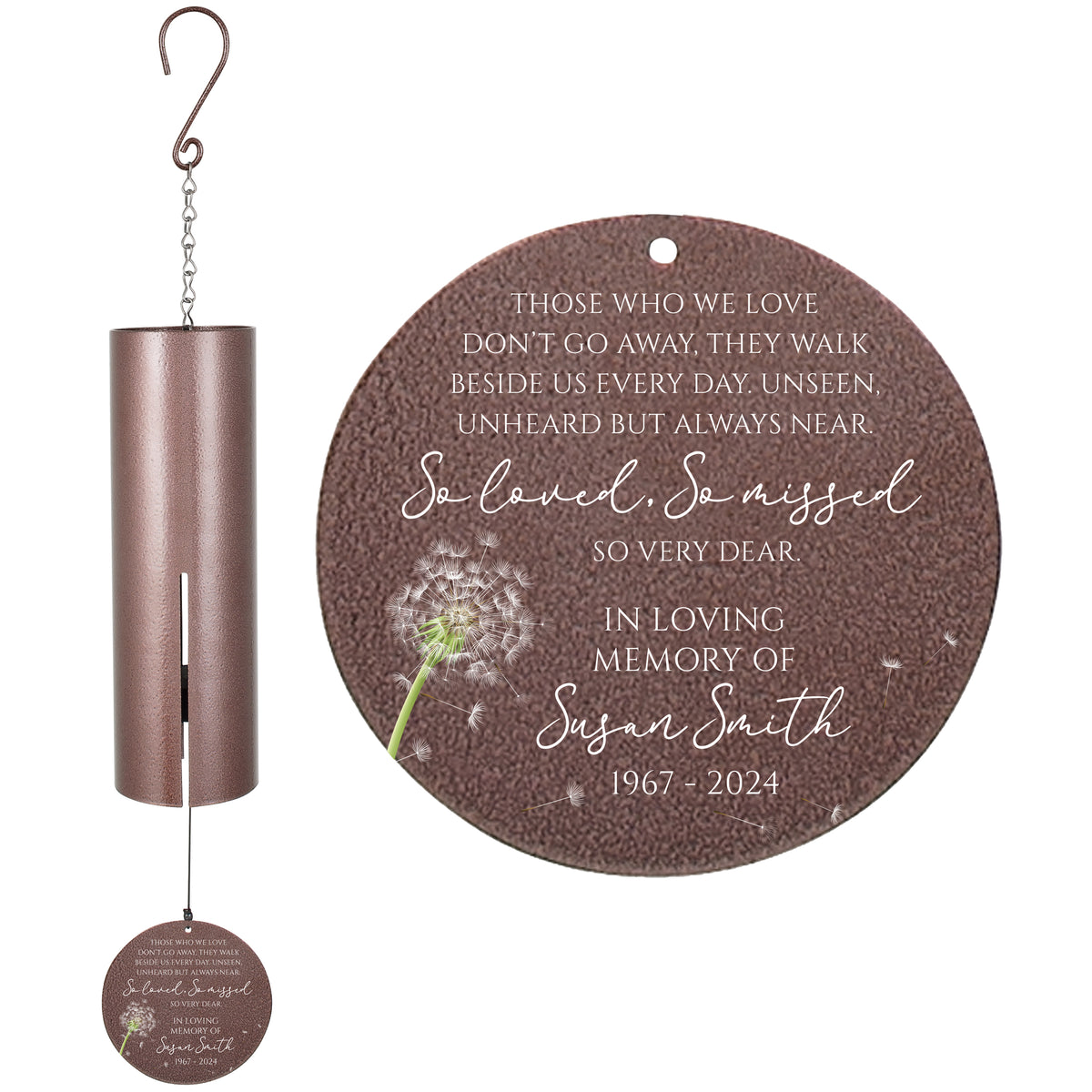 Personalized Memorial Wind Chime - Those We Love Don't Go Away, So Loved So Missed, 36"