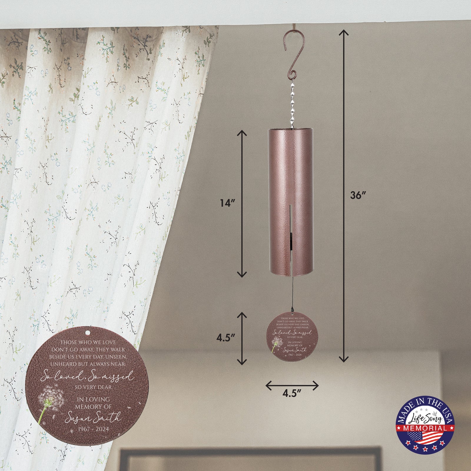 Personalized Memorial Wind Chime - Those We Love Don't Go Away, So Loved So Missed, 36"