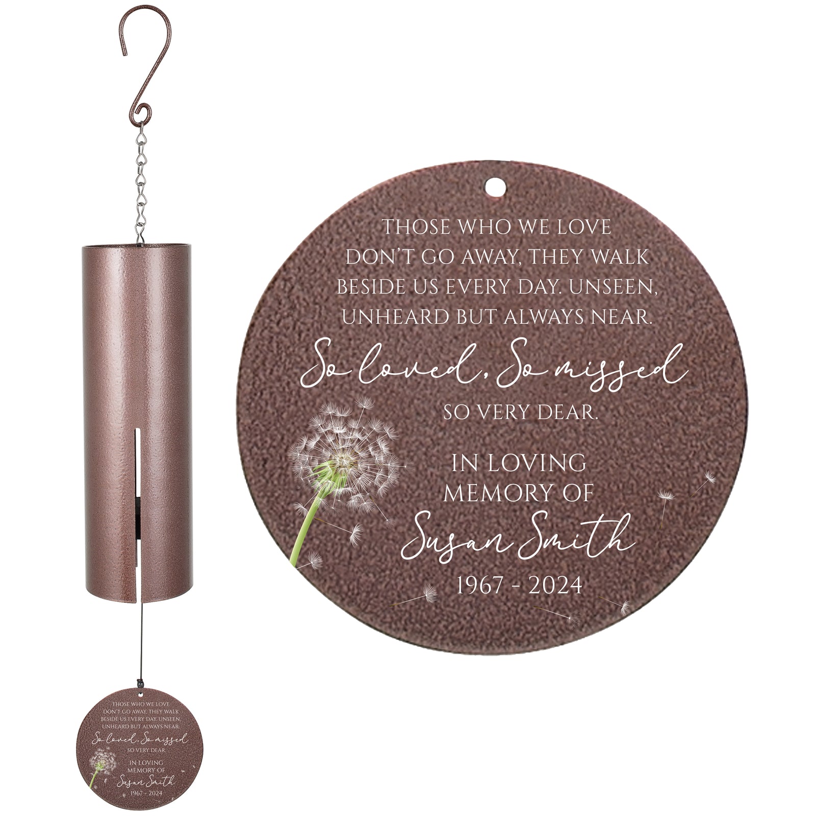 Personalized Memorial Wind Chime - Those We Love Don't Go Away, So Loved So Missed, 36"