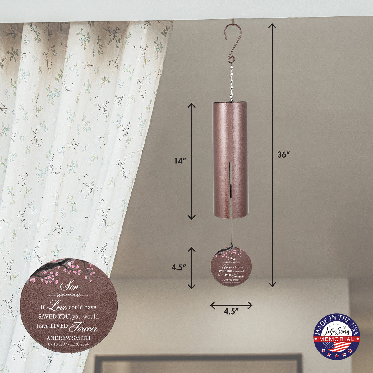 Personalized Son Memorial Wind Chime - If Love Could Have Saved You, You Would Have Lived Forever, 36"
