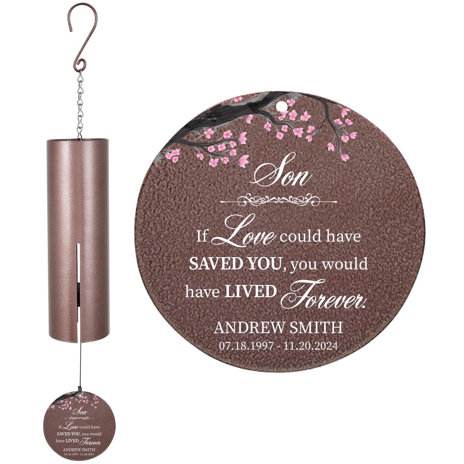 Personalized Son Memorial Wind Chime - If Love Could Have Saved You, You Would Have Lived Forever, 36"