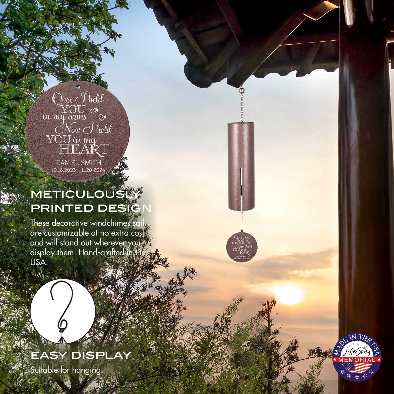 Personalized Memorial Wind Chime - Once I Held You in My Arms, Now I Hold You in My Heart, 36"