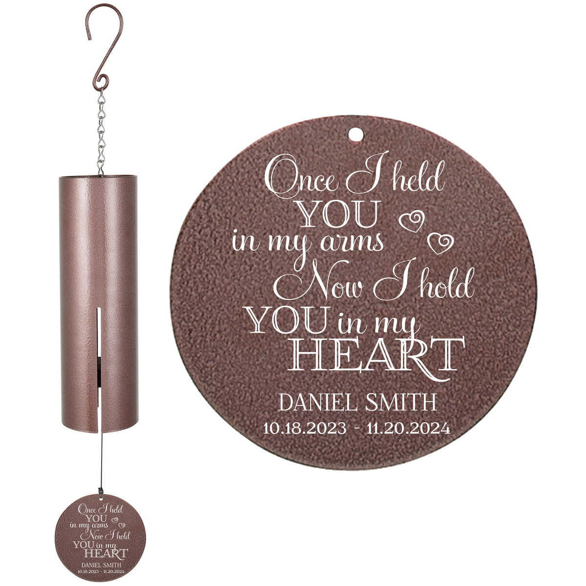 Personalized Memorial Wind Chime - Once I Held You in My Arms, Now I Hold You in My Heart, 36"