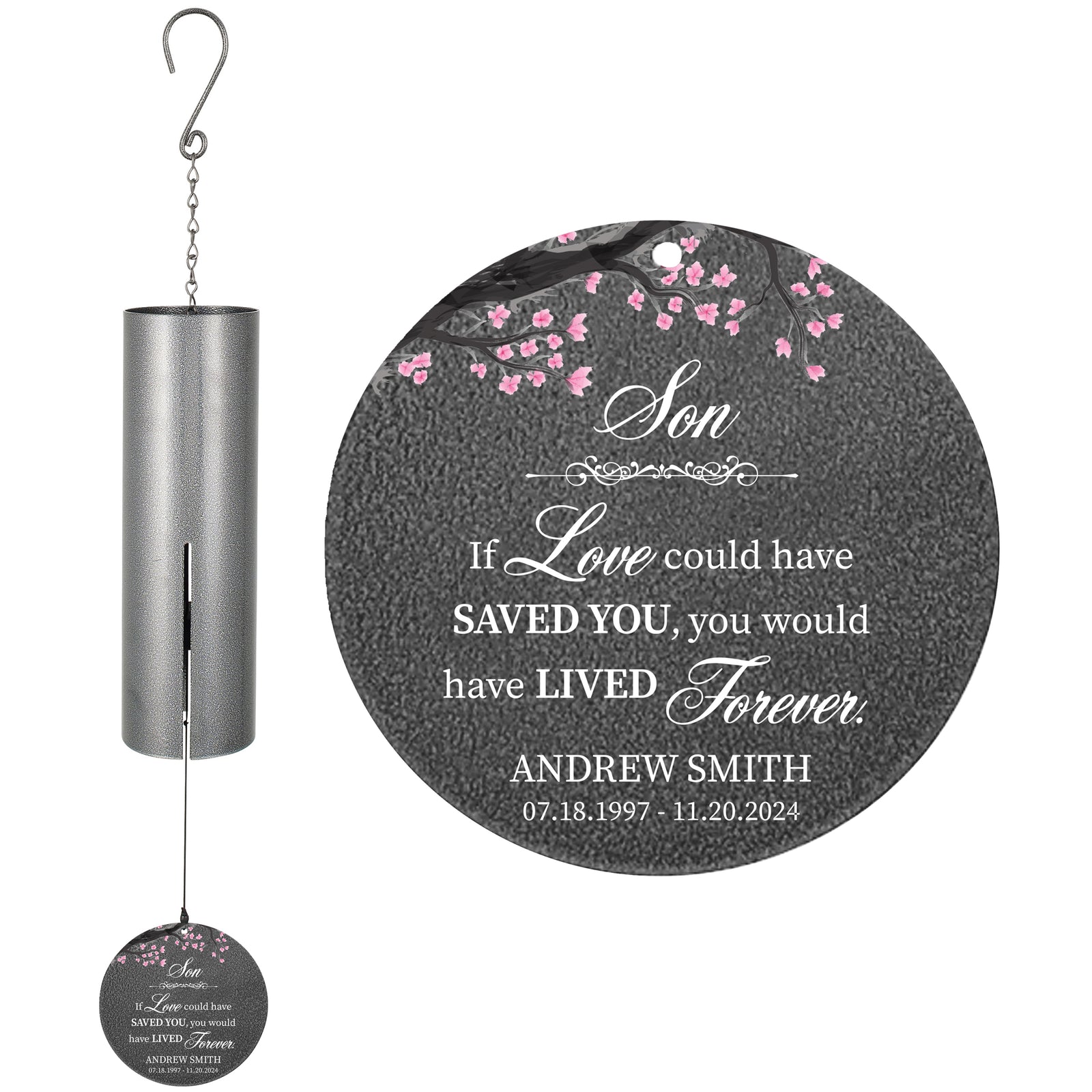 Personalized Son Memorial Wind Chime - If Love Could Have Saved You, You Would Have Lived Forever, 36"