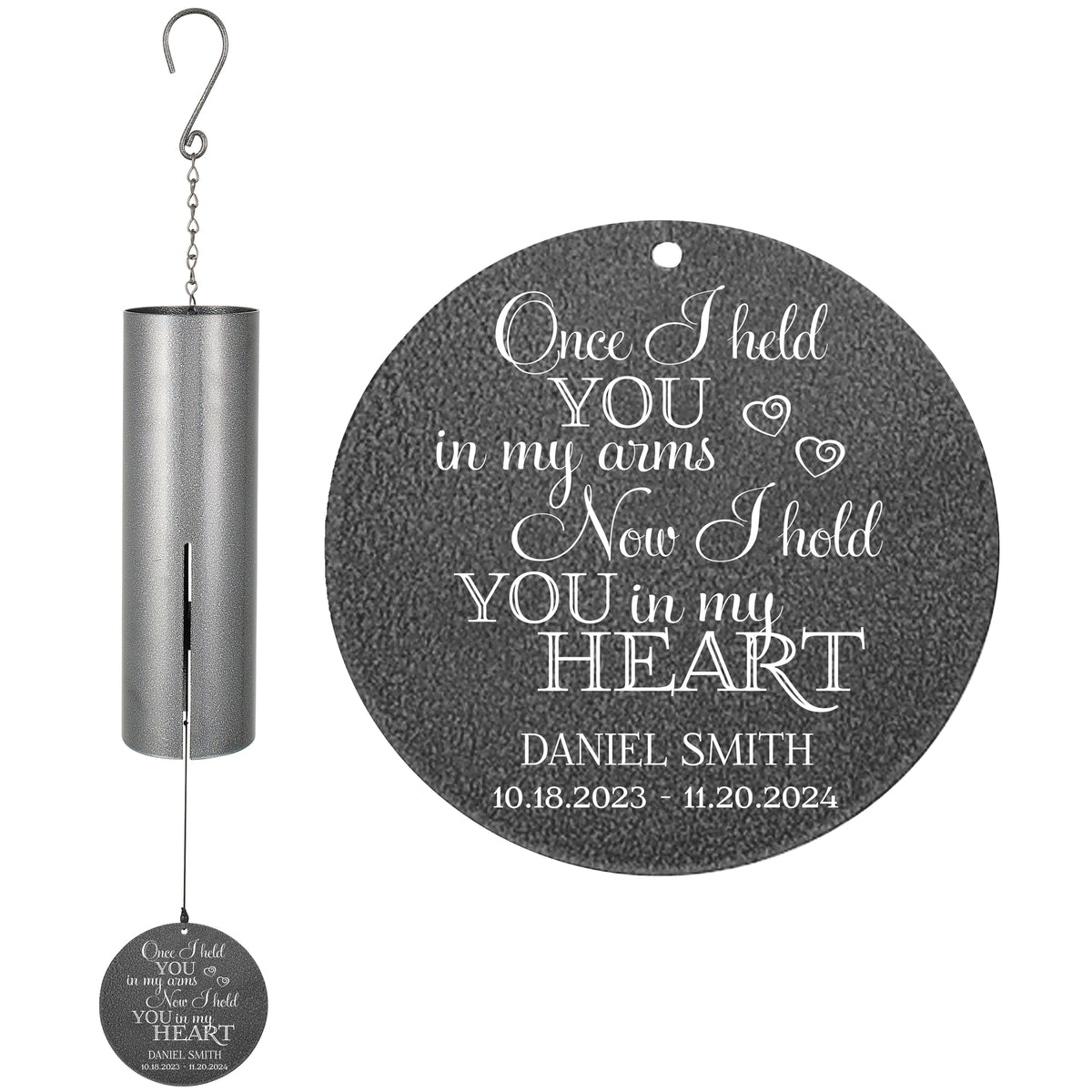 Personalized Memorial Wind Chime - Once I Held You in My Arms, Now I Hold You in My Heart, 36"