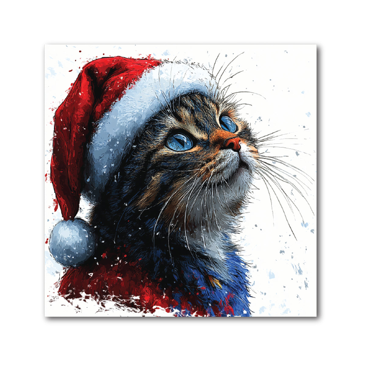 Christmas Cat Decorative Tile - Tabby Cat in Santa Hat, 4 x 4"
