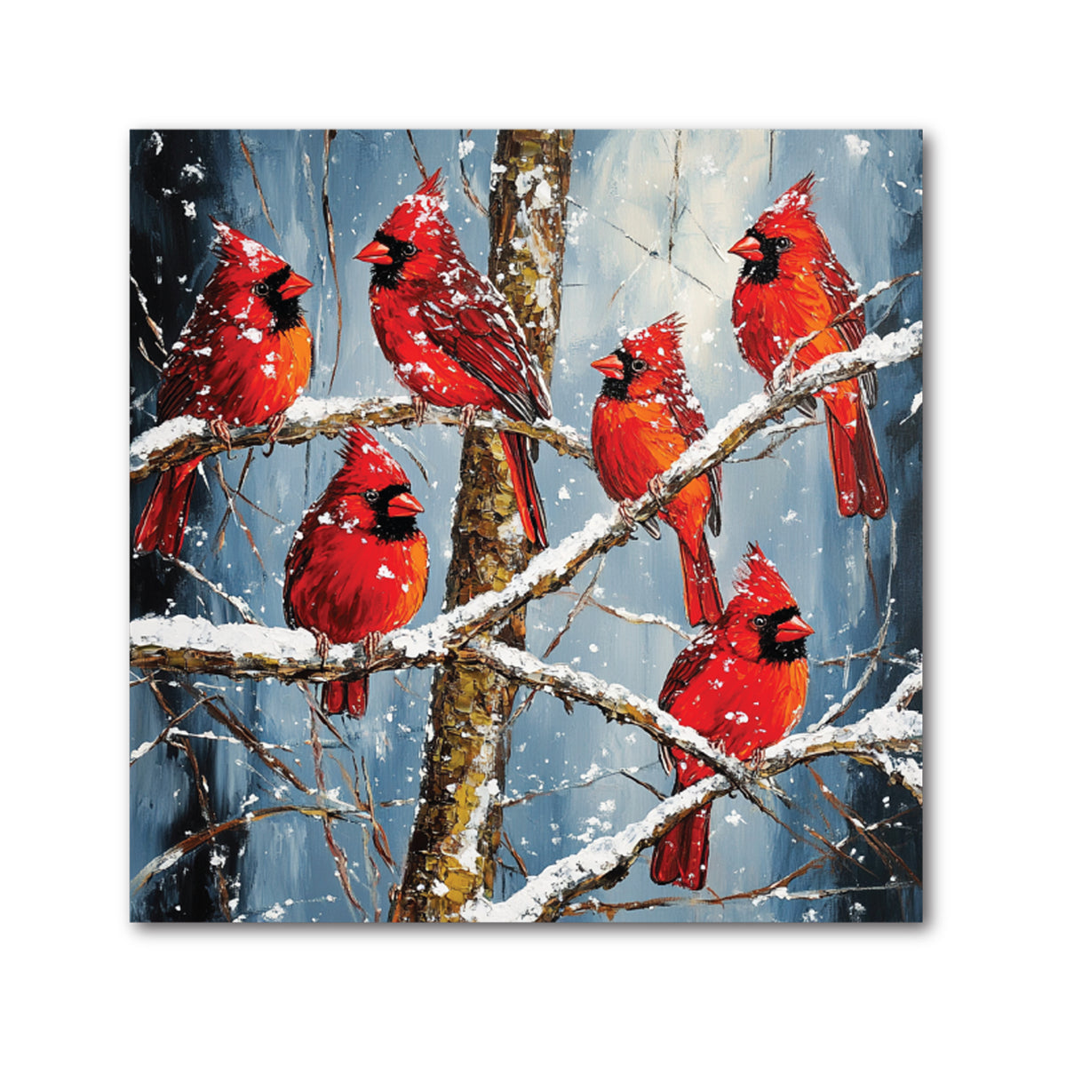 Cardinal Christmas Decorative Tile - Cardinals on Snowy Birch Branches, 4 x 4"