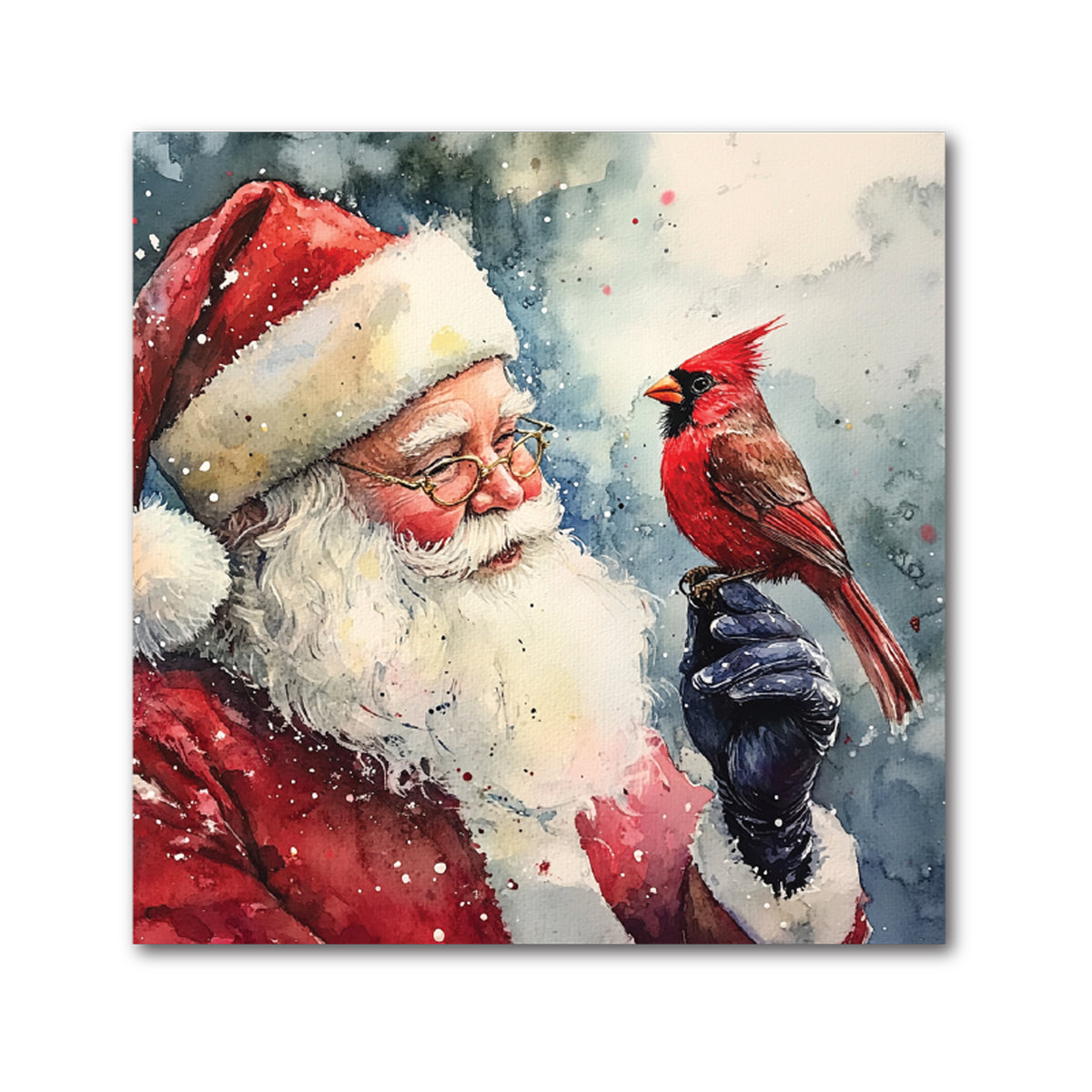 Santa Christmas Decorative Tile - Santa Holding a Cardinal, 4 x 4"