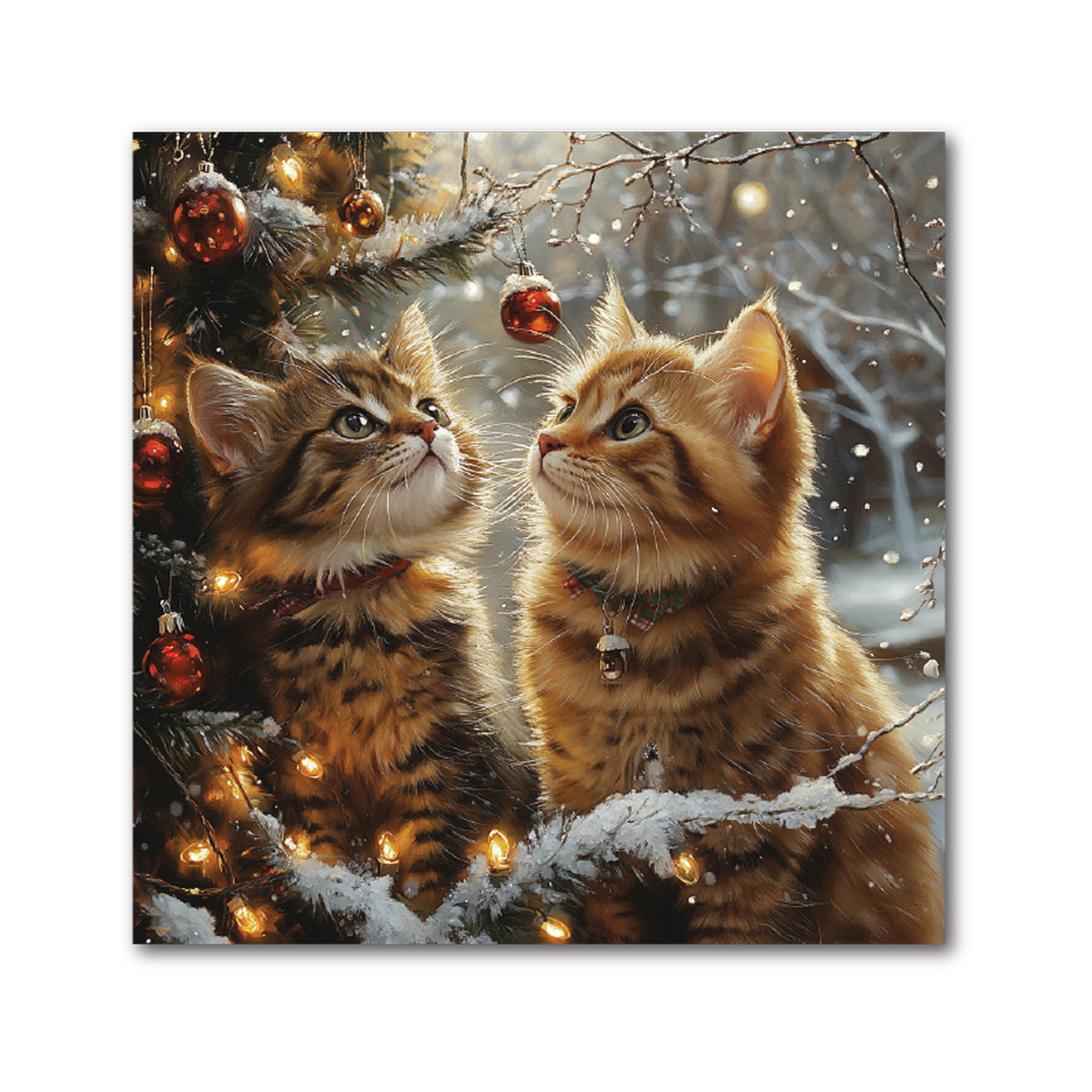 Christmas Kittens Decorative Tile - Two Kittens with Ornaments, 4 x 4"
