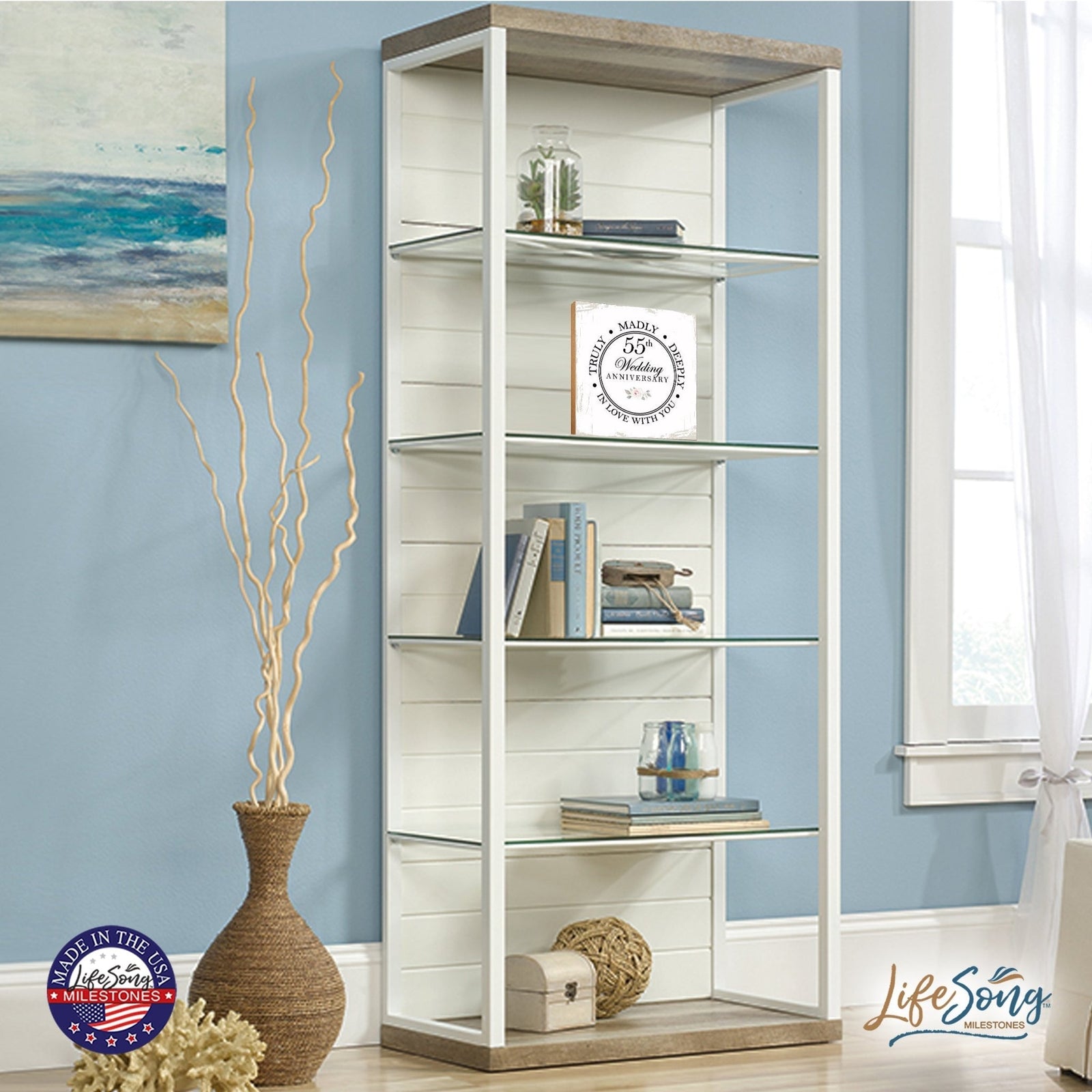 55th Wedding Anniversary Unique Shelf Decor and Tabletop Signs Gift for Couples - In Love With You - LifeSong Milestones