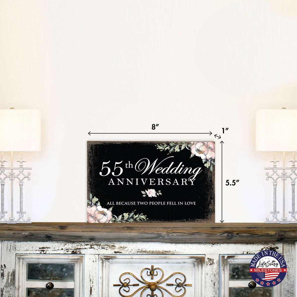 55th Wedding Anniversary Unique Shelf Decor and Tabletop Signs Gifts for Couples - Fell In Love - LifeSong Milestones