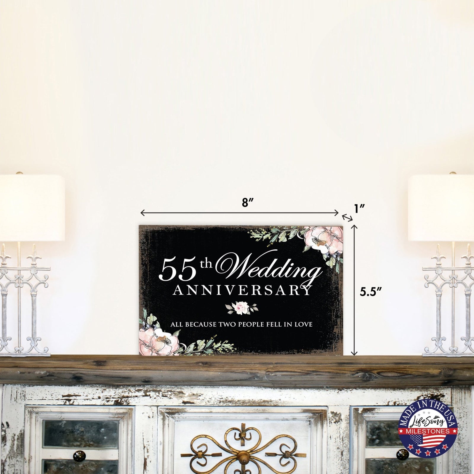 55th Wedding Anniversary Unique Shelf Decor and Tabletop Signs Gifts for Couples - Fell In Love - LifeSong Milestones
