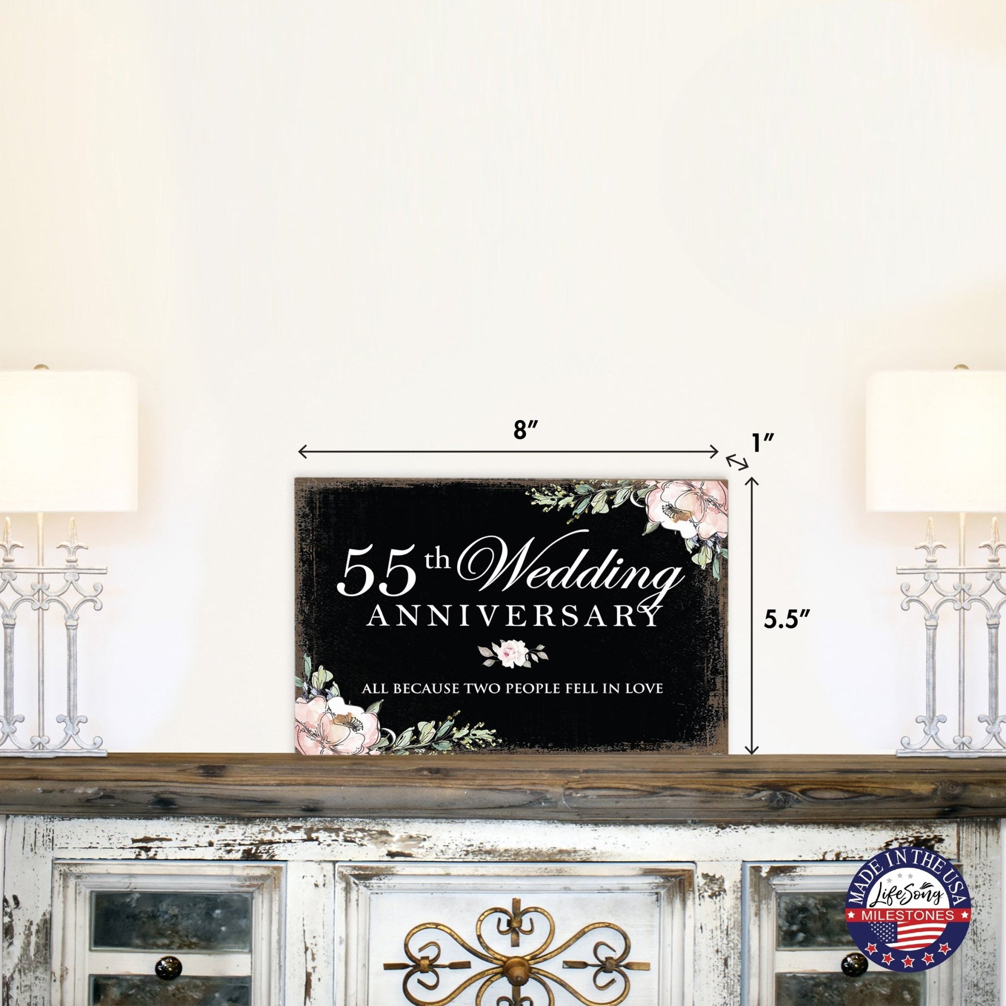 55th Wedding Anniversary Unique Shelf Decor and Tabletop Signs Gifts for Couples - Fell In Love - LifeSong Milestones