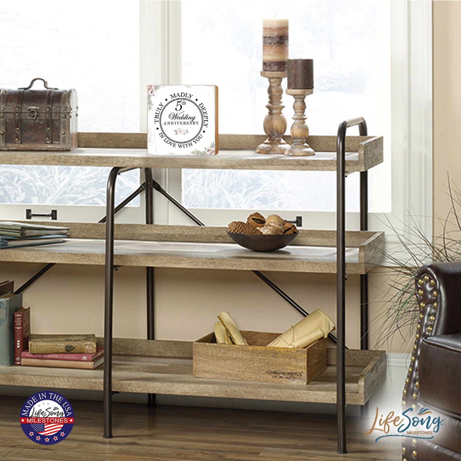 5th Wedding Anniversary Unique Shelf Decor and Tabletop Signs Gift for Couples - In Love With You - LifeSong Milestones
