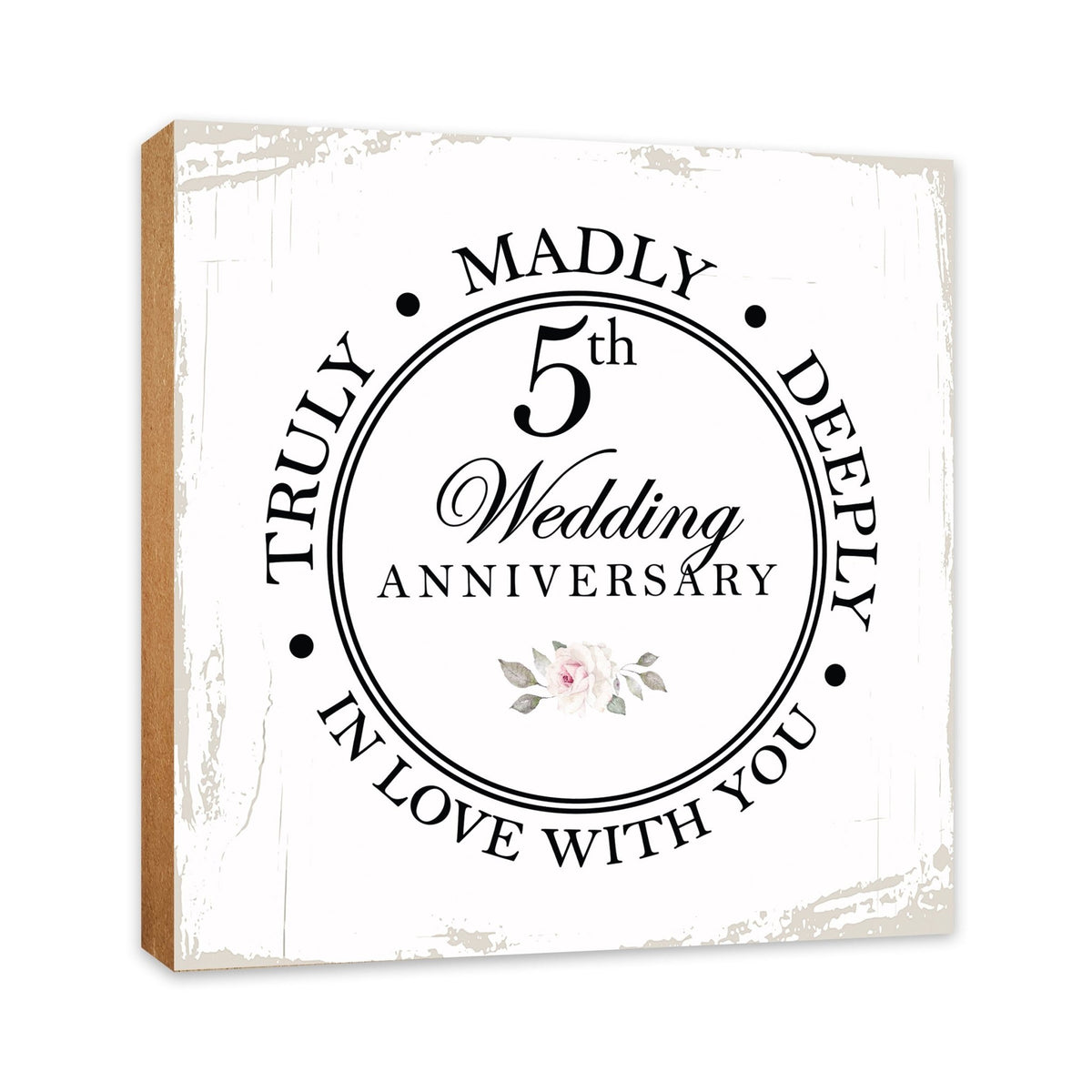 5th Wedding Anniversary Unique Shelf Decor and Tabletop Signs Gift for Couples - In Love With You - LifeSong Milestones