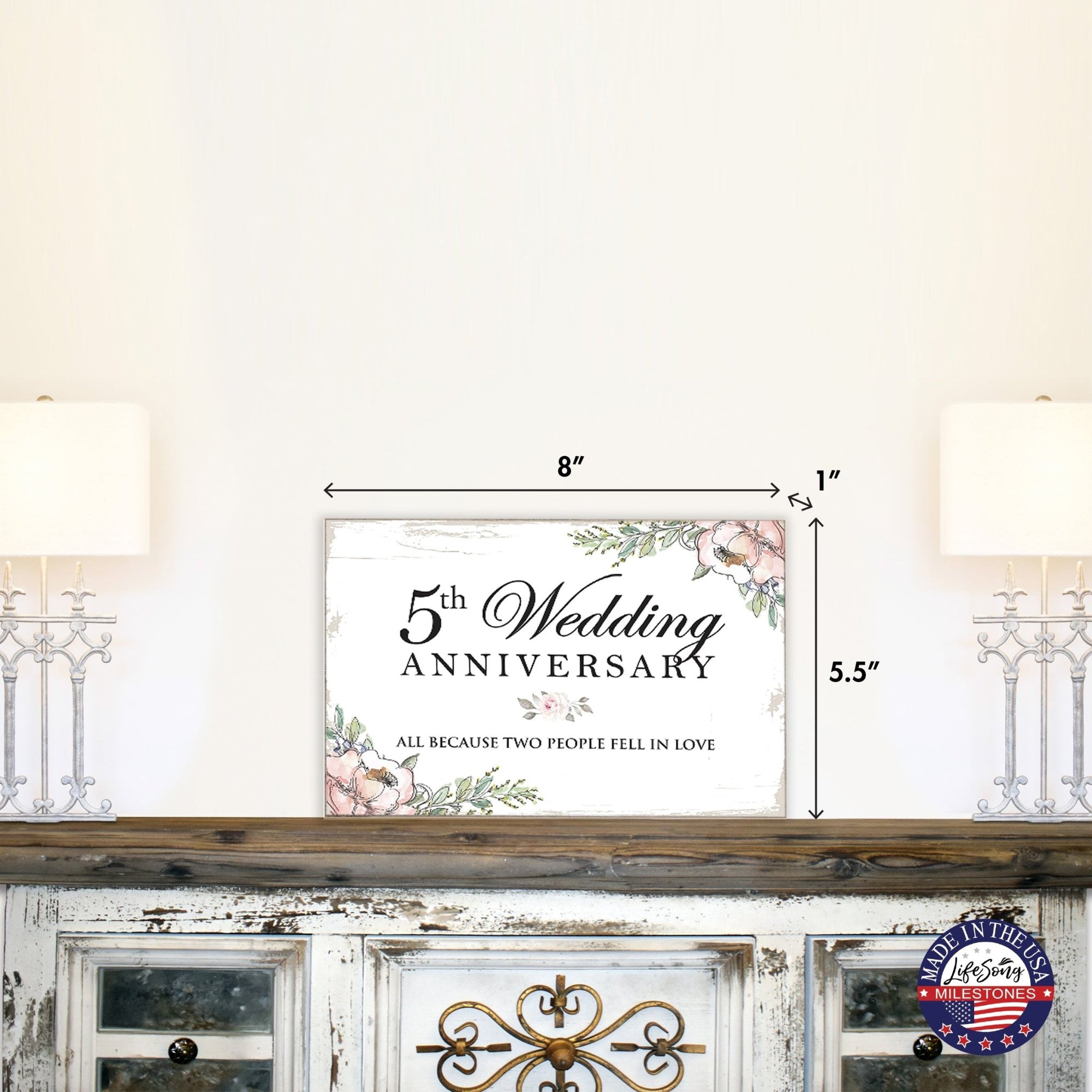 5th Wedding Anniversary Unique Shelf Decor and Tabletop Signs Gifts for Couples - Fell In Love - LifeSong Milestones