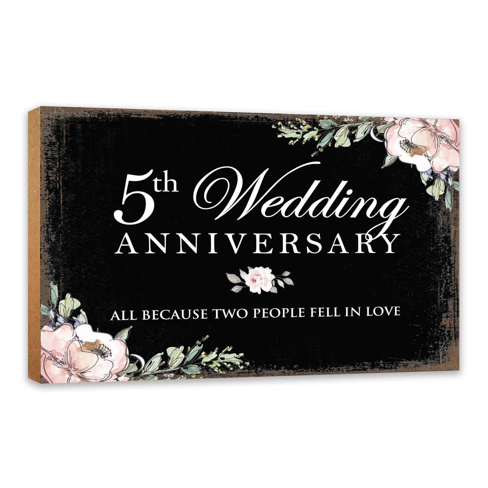 5th Wedding Anniversary Unique Shelf Decor and Tabletop Signs Gifts for Couples - Fell In Love - LifeSong Milestones