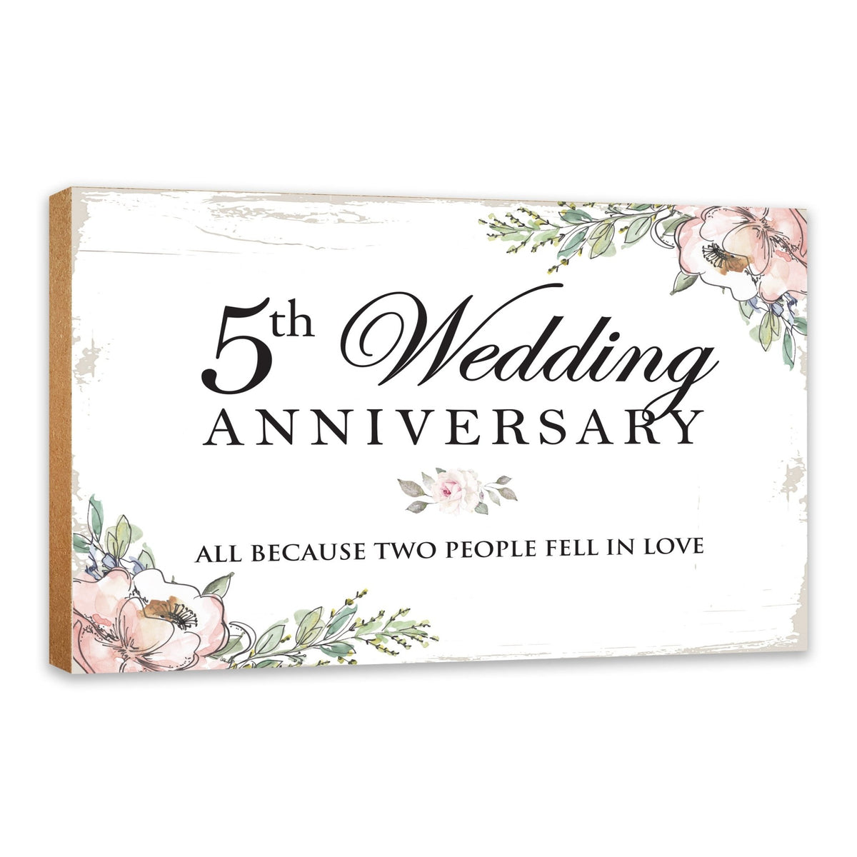 5th Wedding Anniversary Unique Shelf Decor and Tabletop Signs Gifts for Couples - Fell In Love - LifeSong Milestones