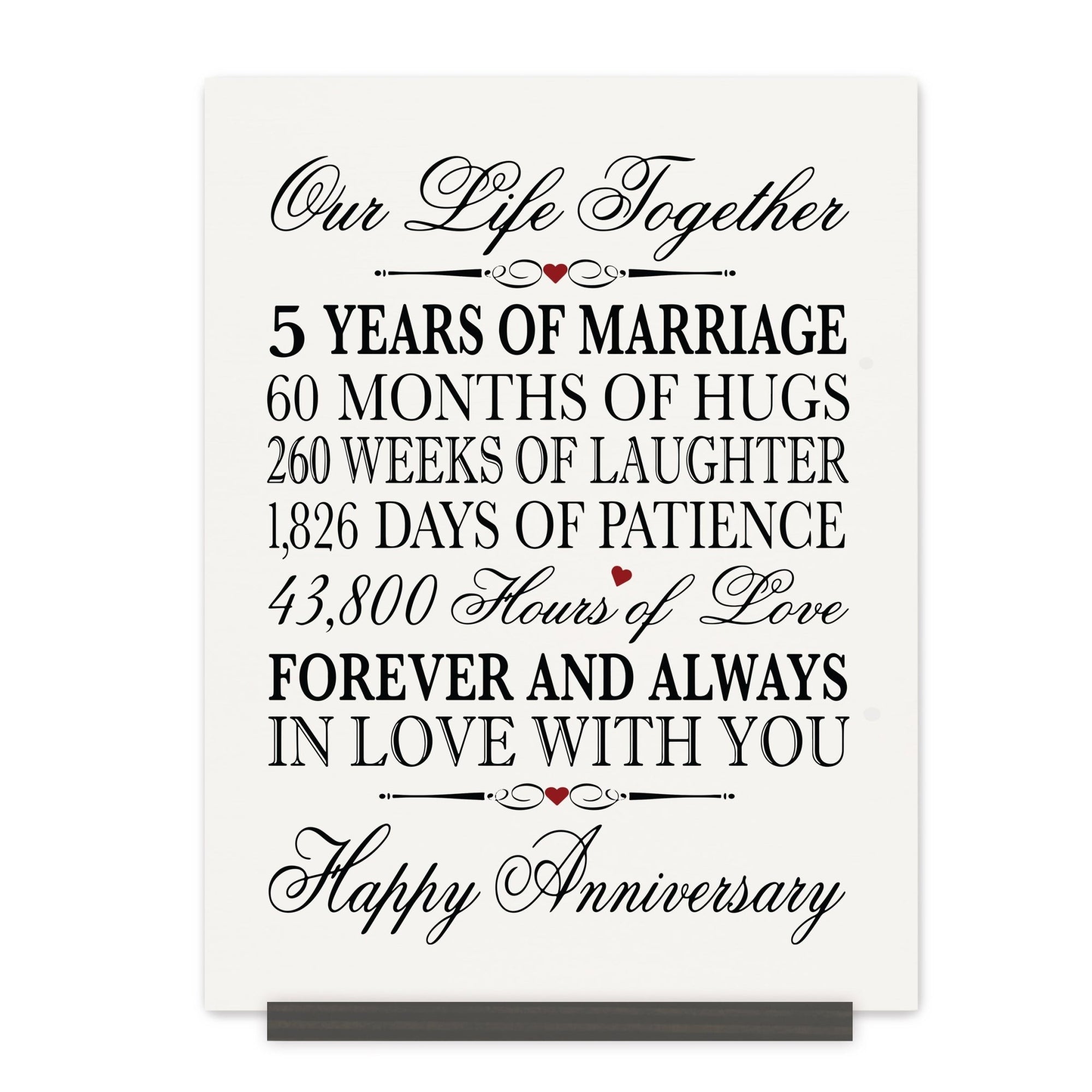 5th Wedding Anniversary Wall Plaque - Our Life Together - LifeSong Milestones