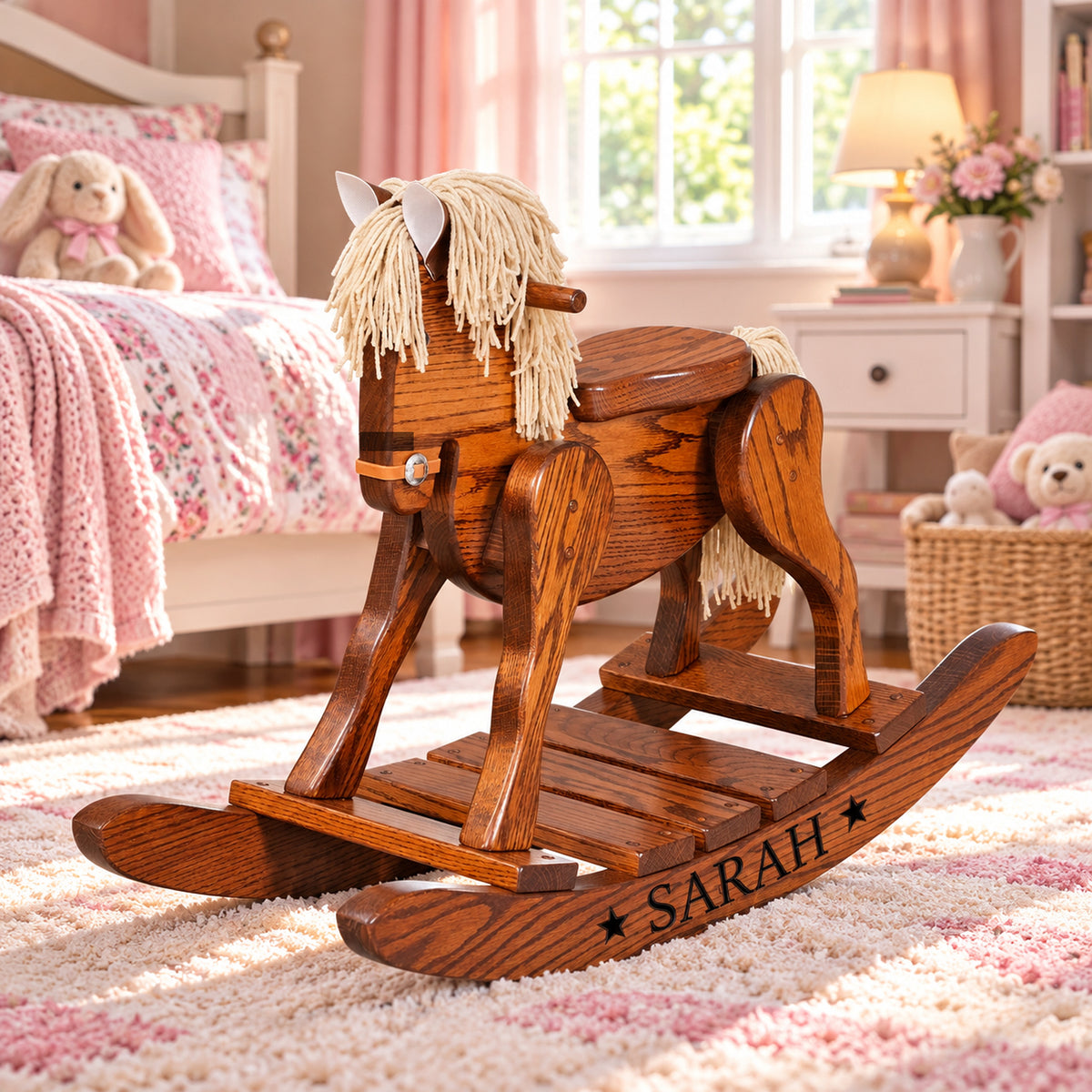 Personalized Oak Wooden Rocking Horse – Handcrafted Heirloom Gift