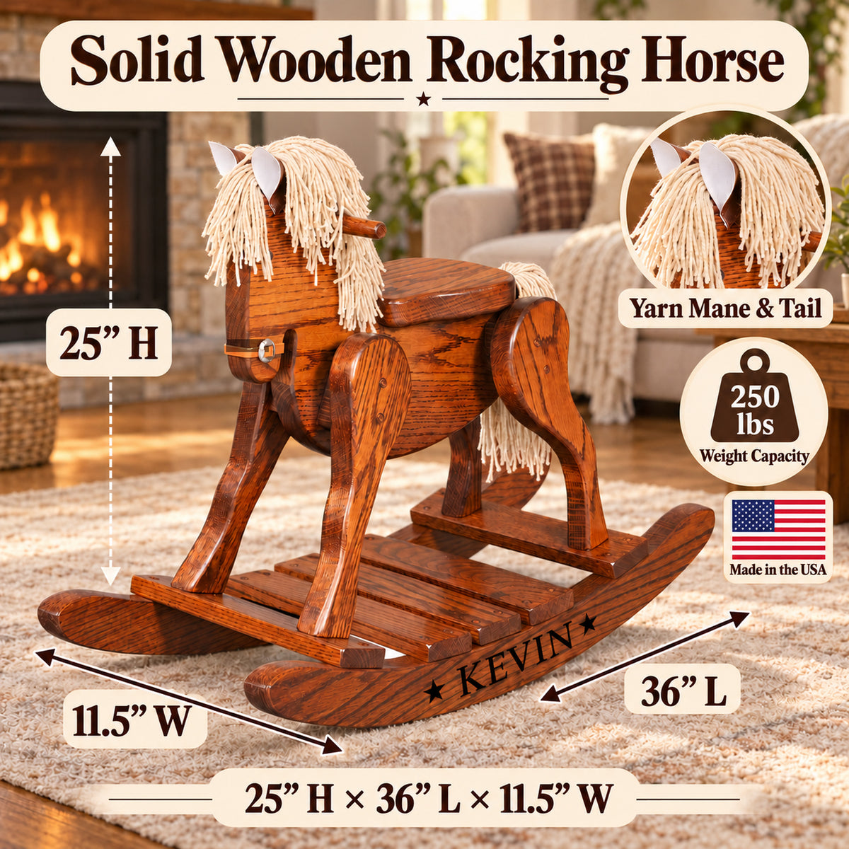 Personalized Oak Wooden Rocking Horse – Handcrafted Heirloom Gift