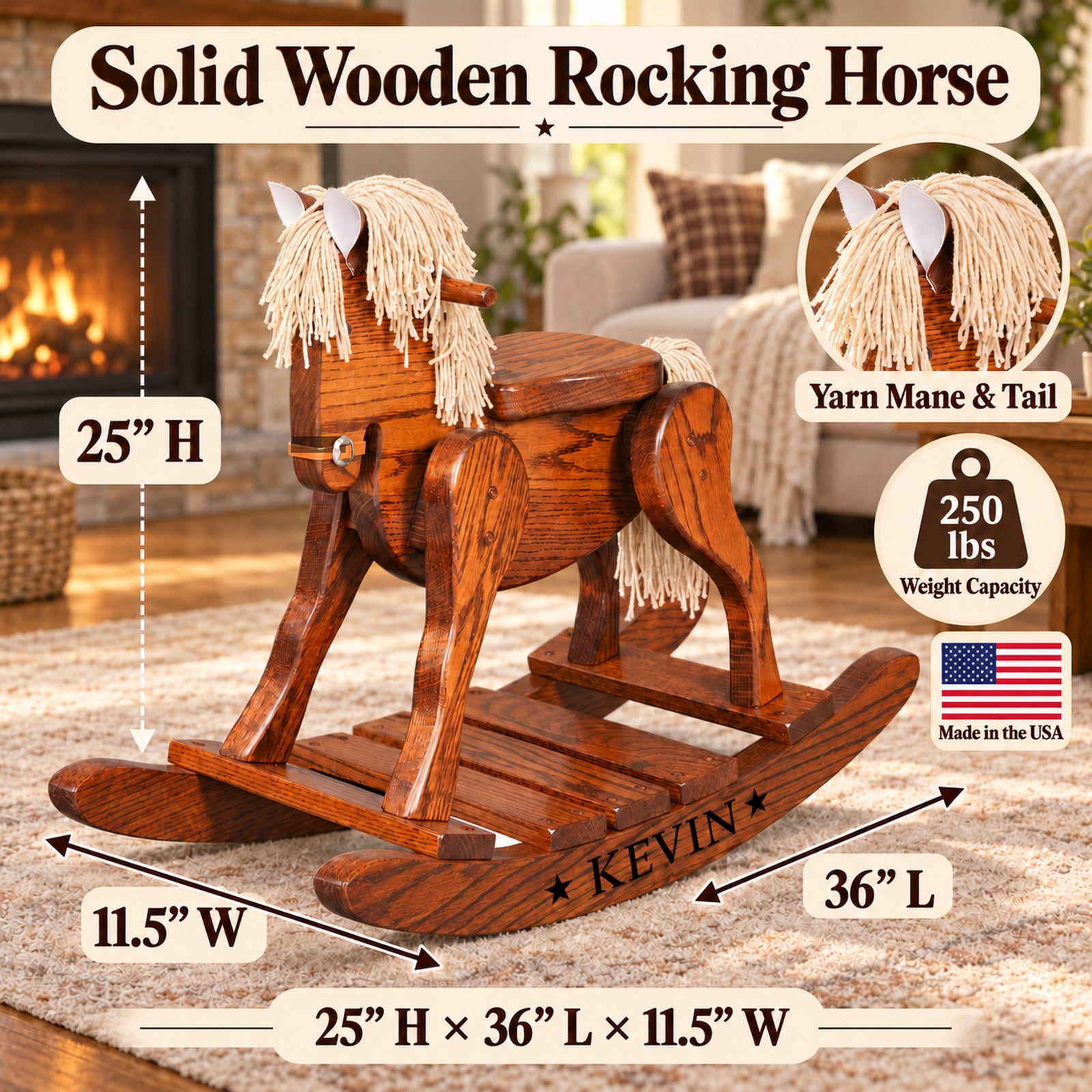 Personalized Oak Wooden Rocking Horse – Handcrafted Heirloom Gift