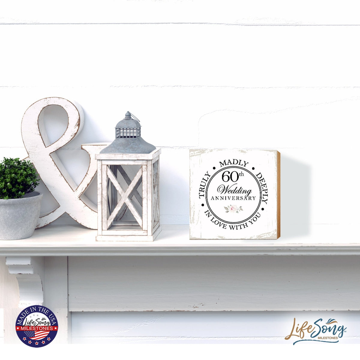 60th Wedding Anniversary Unique Shelf Decor and Tabletop Signs Gift for Couples - In Love With You - LifeSong Milestones