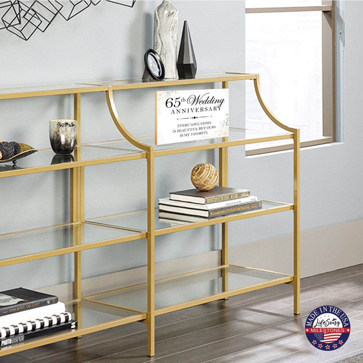 65th Wedding Anniversary Unique Shelf Decor and Tabletop Signs Gift for Couples - Every Love Story - LifeSong Milestones